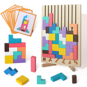BESTAMTOY wooden Russian blocks puzzle stimulates spatial awareness and color recognition