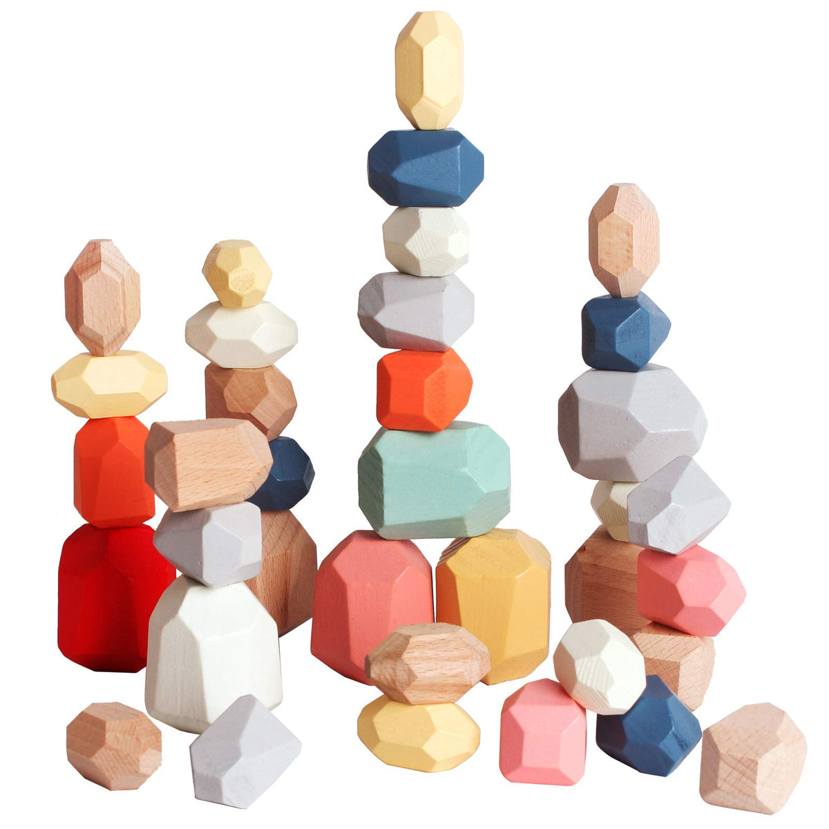 BESTAMTOY wooden stones stack side view showcases colorful blocks improving fine motor precision