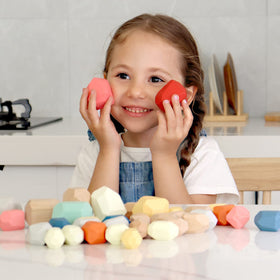 BESTAMTOY wooden stones stack top view highlights varied sizes for challenging balancing play