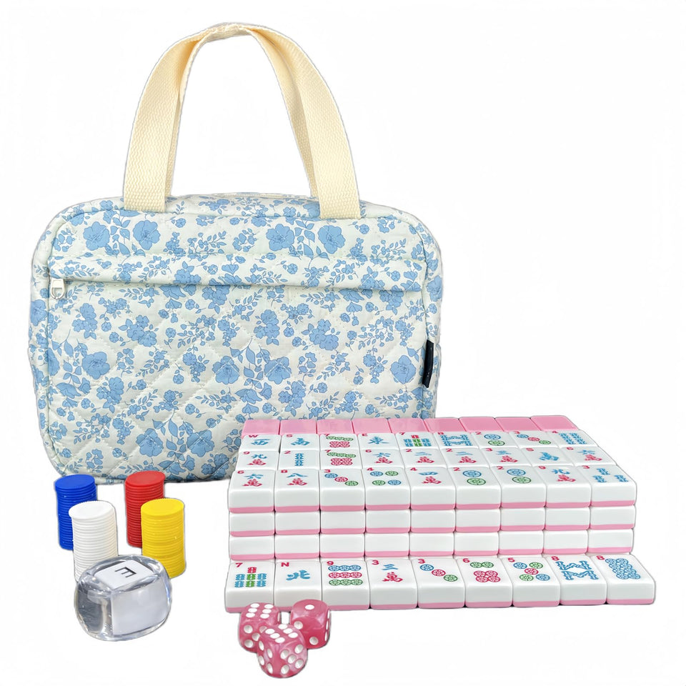 Bestcool Mahjong set full view with floral bag for on-the-go play