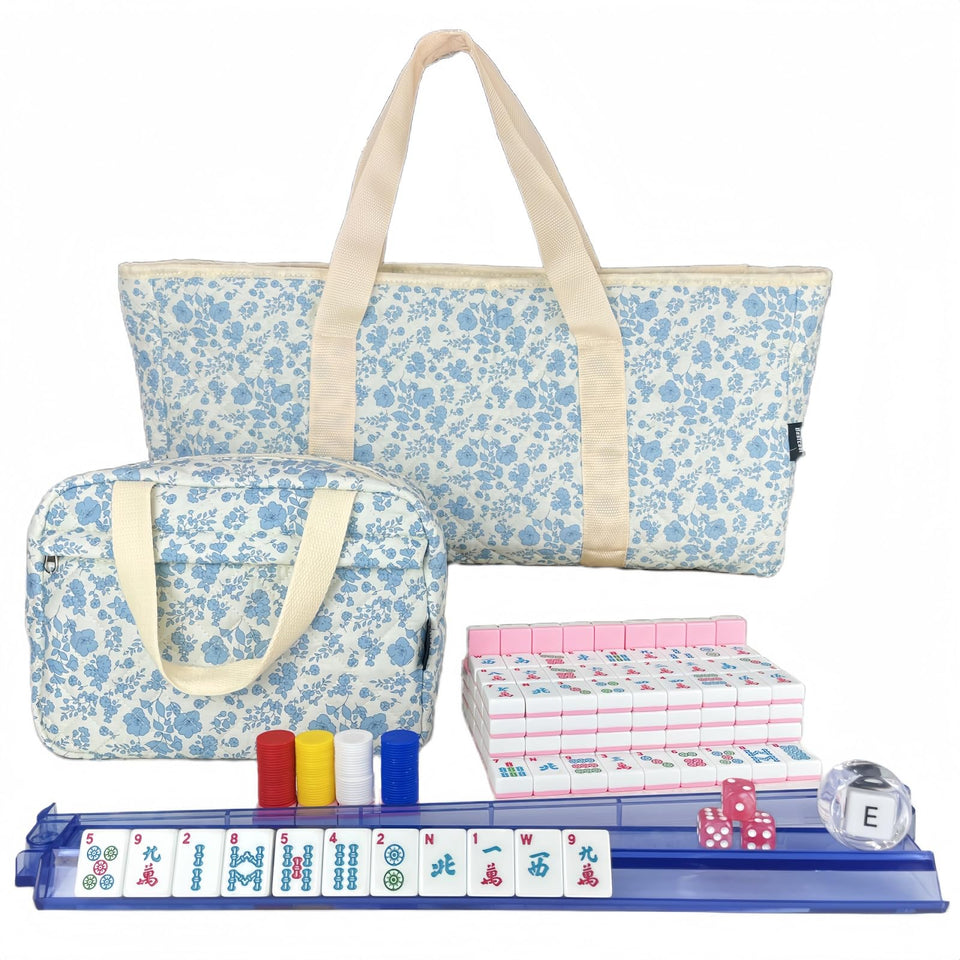 Bestcool Mahjong tile set with floral pink bag for stylish travel and storage