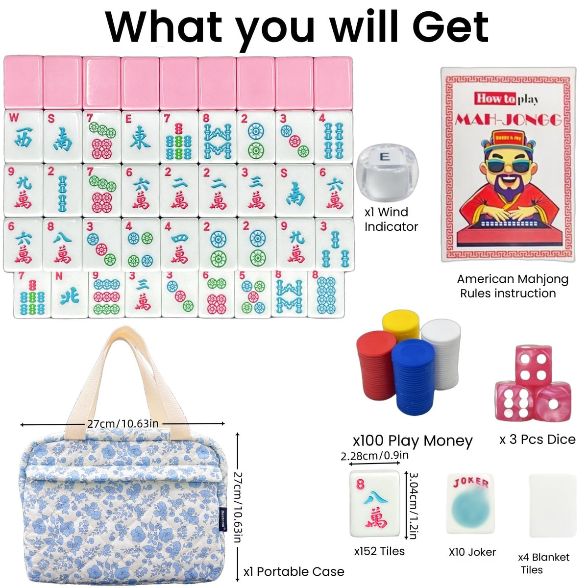 Bestcool Mahjong tiles pink closeup with bright engravings for quick reads