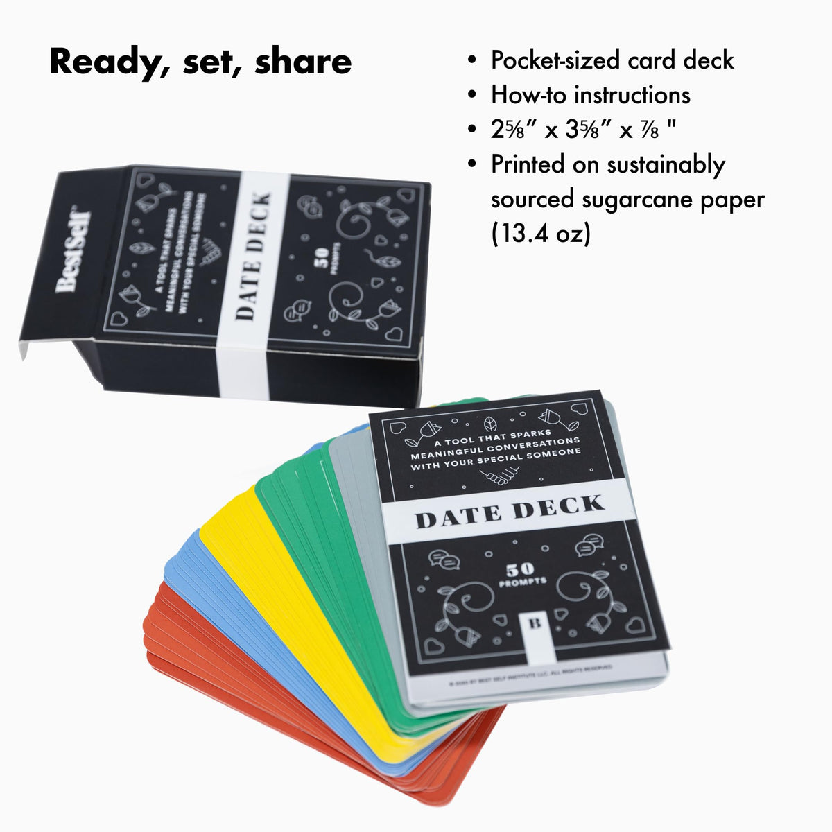 Couple enjoying a playful conversation with the Date Deck on a date night