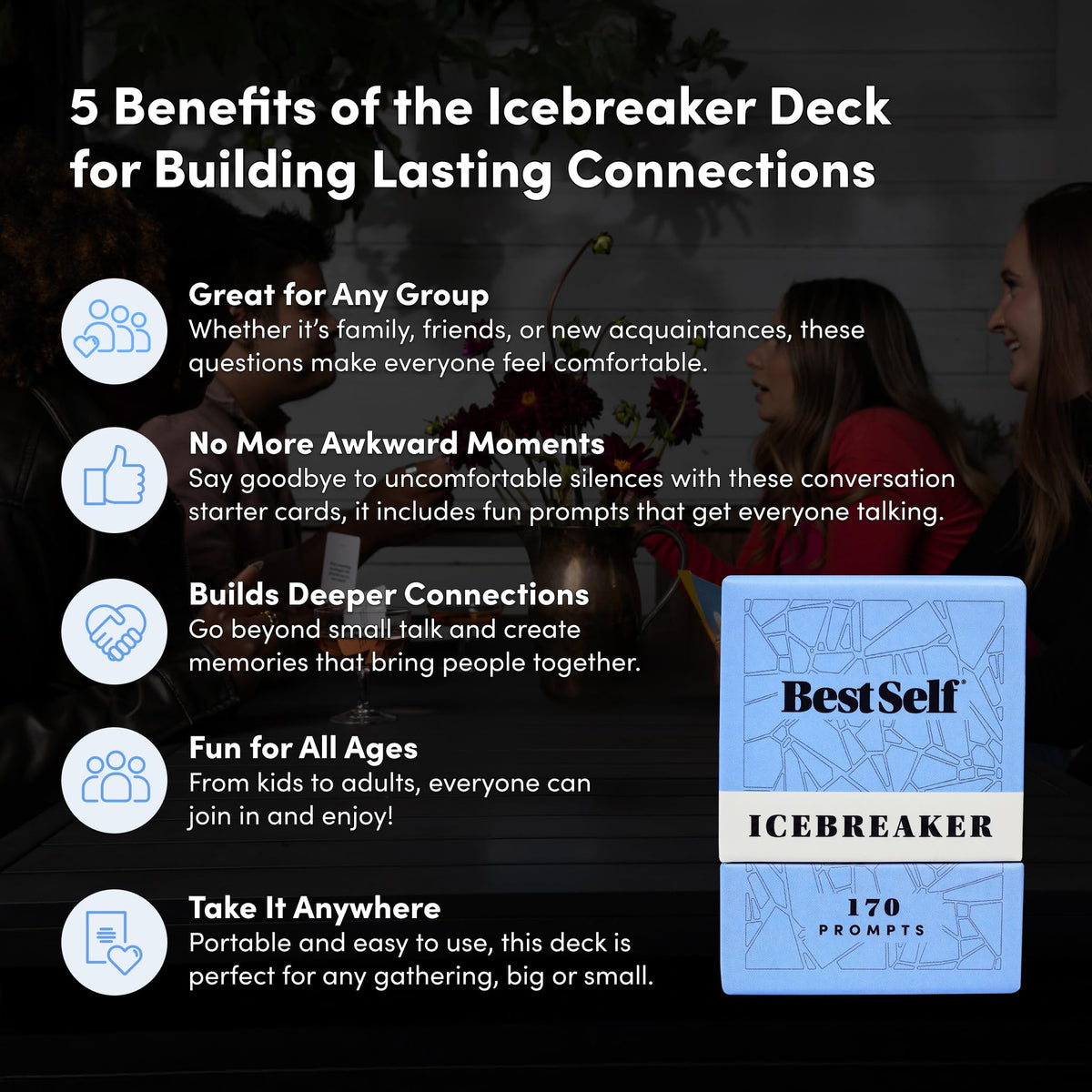 BestSelf Icebreaker Deck travel box showcases premium cards for on-the-go fun.
