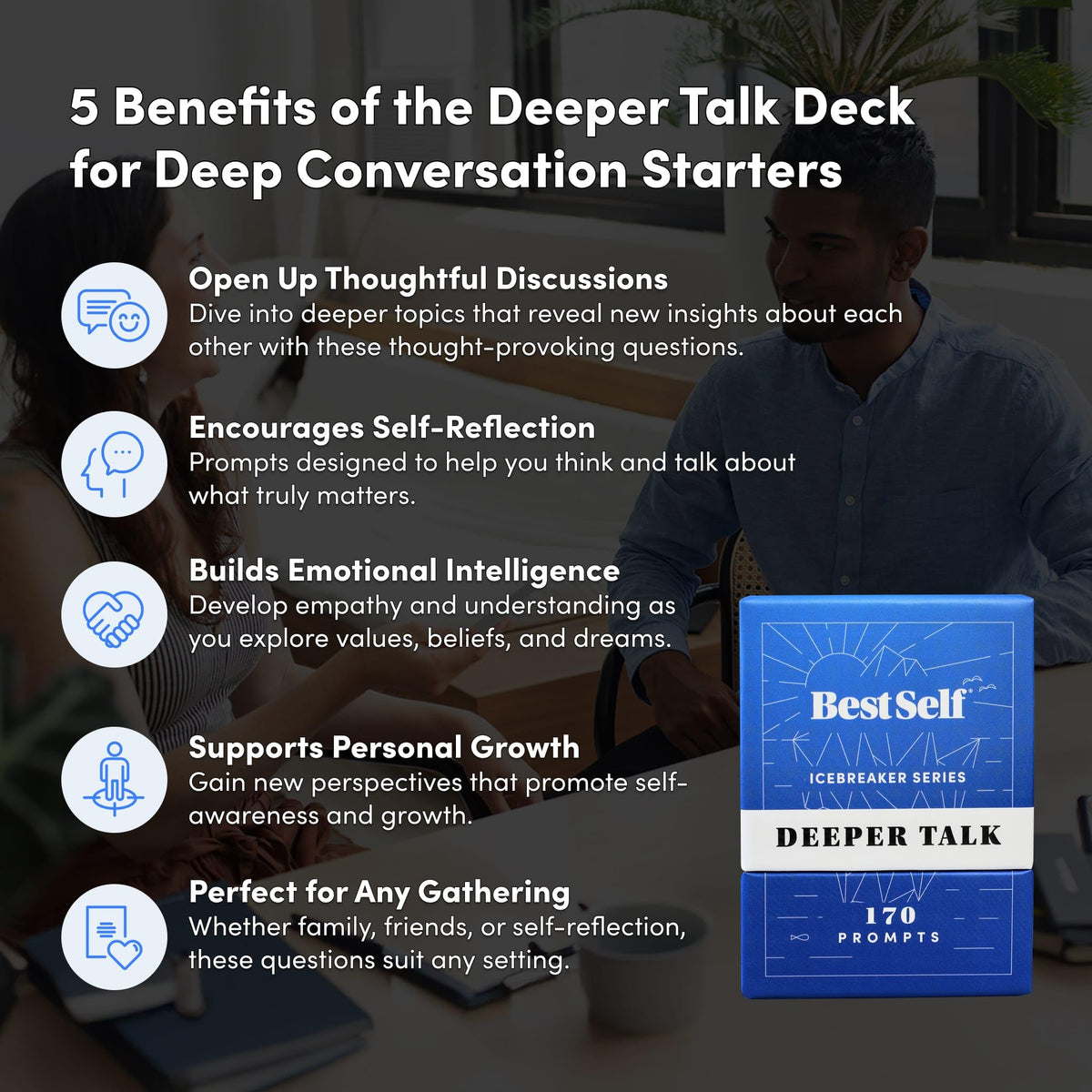 BestSelf Co. Icebreaker Deeper Talk Deck courage prompts for brave conversations.