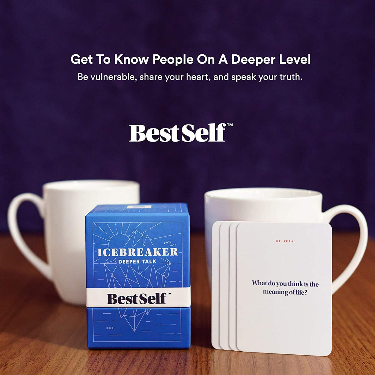 BestSelf Co. Icebreaker Deeper Talk Deck close-up prompts for engaging conversations.