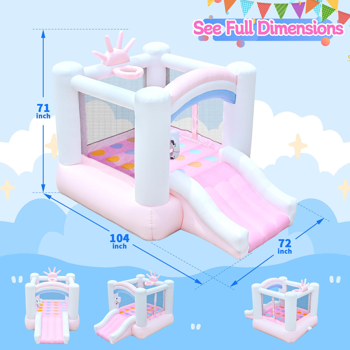 Bestsun bounce house jumping area emphasizes soft netting for secure bouncing.