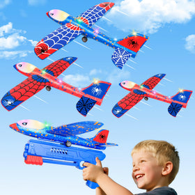 BESTVIVE 3-pack airplane launcher toys with blue LED glider in flight