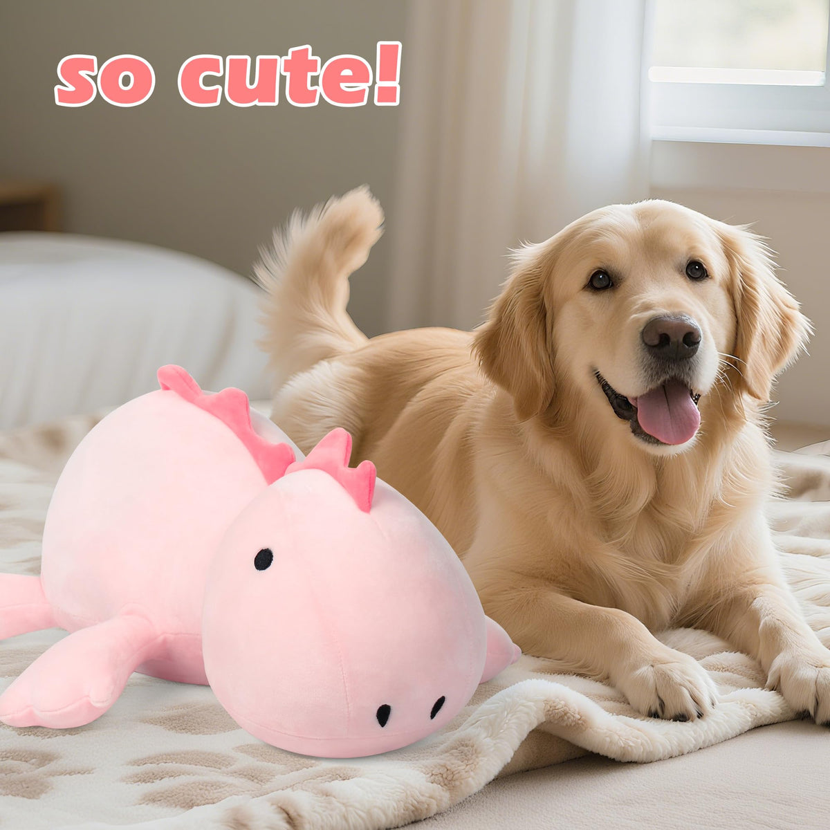 BestVive pink weighted dinosaur plush, close-up of soft fabric and weight.