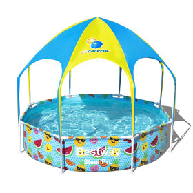 Bestway H2OGO 8-foot round pool with sun canopy for outdoor family fun.