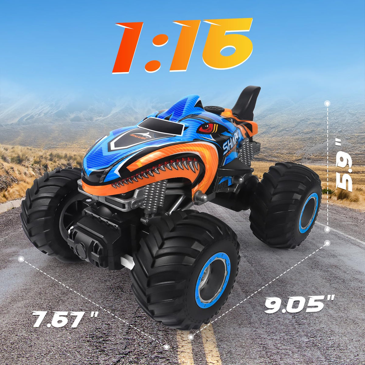 Beswit 116-scale rc truck side view on rugged terrain