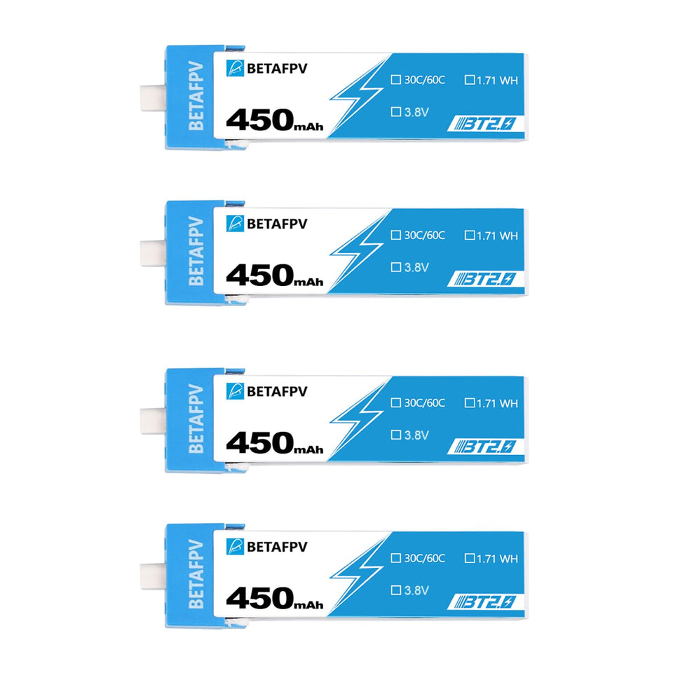 BETAFPV BT2.0 450mAh 1S battery front view for stable micro drone power