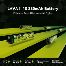 BETAFPV LAVA II 1S 280mAh battery side profile showing compact design.