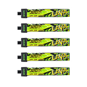 Betafpv Lava II 320mAh battery front view with green and yellow livery