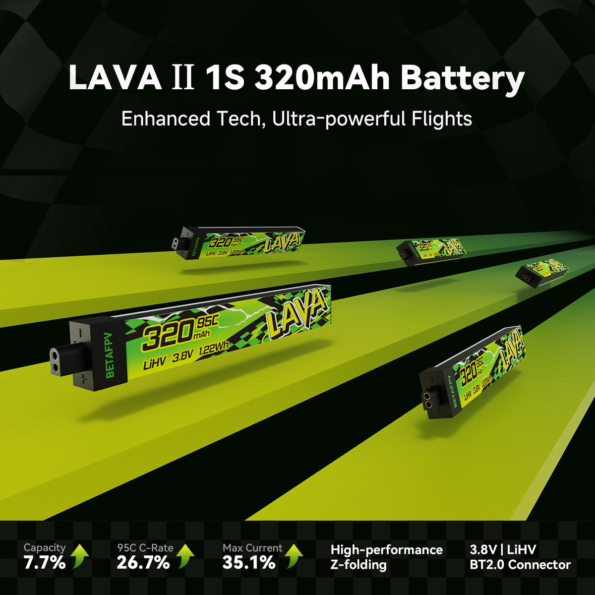 Side view of Betafpv Lava II 320mAh battery showing slim profile
