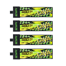 BETAFPV Lava II 480mAh close-up highlights 95C power for quick throttle.