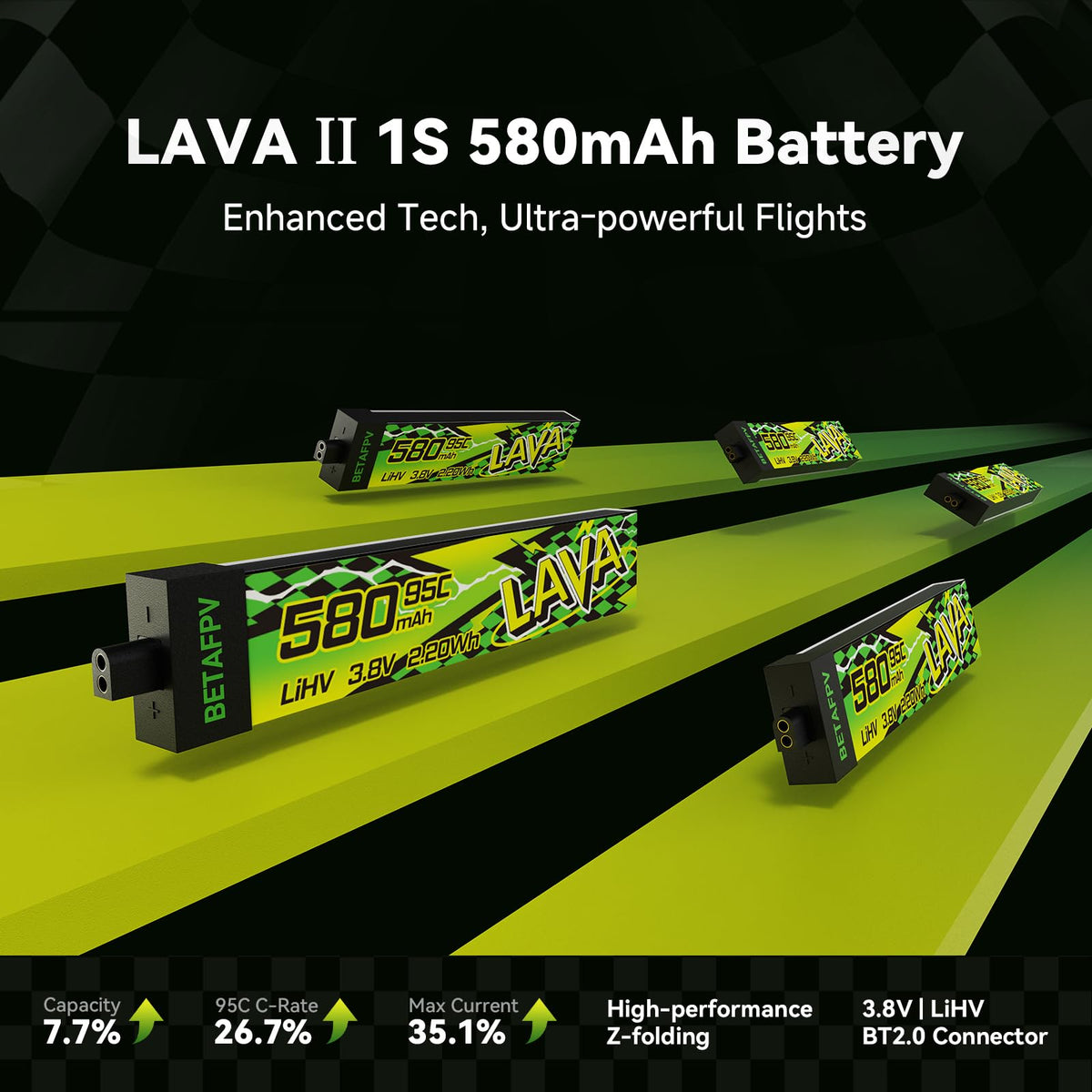 BETAFPV LAVA II 580mAh 1S battery side profile for agile micro drones.