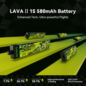 BETAFPV LAVA II 580mAh battery, top view highlighting slim form factor.