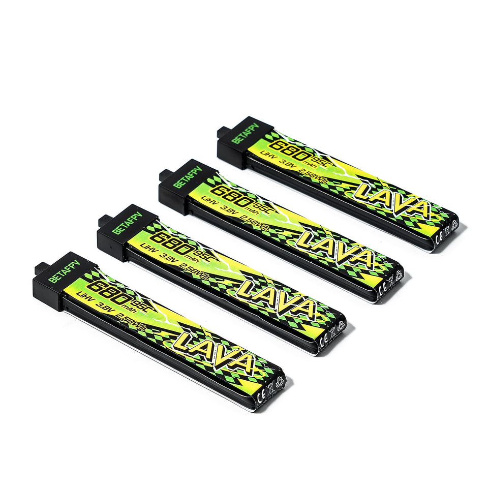 BETAFPV Lava II 680mAh battery pack ready for 1S micro drones, compact and capable.