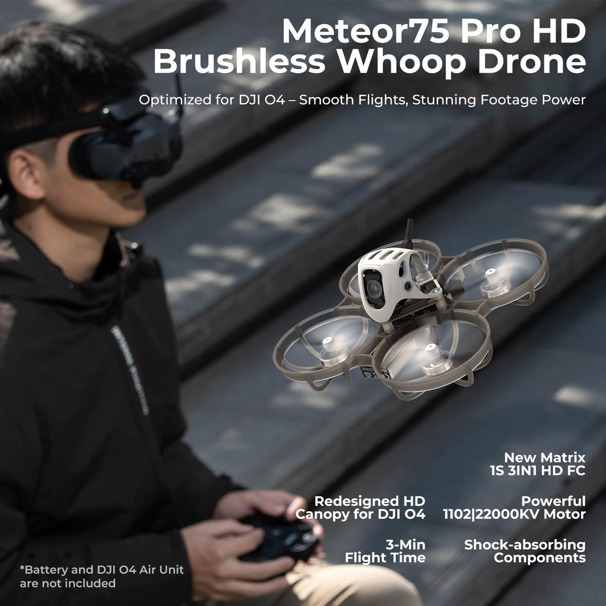BETAFPV Meteor75 Pro matrix 3IN1 HD FC module shows integrated control for streamlined FPV setup