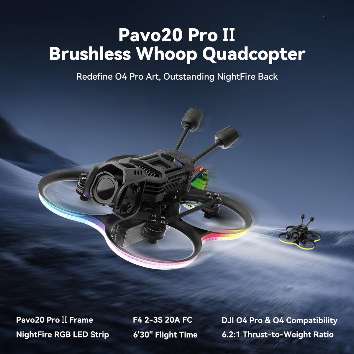 BETAFPV Pavo20 Pro II crash-proof ducts emphasizing durability during crashes