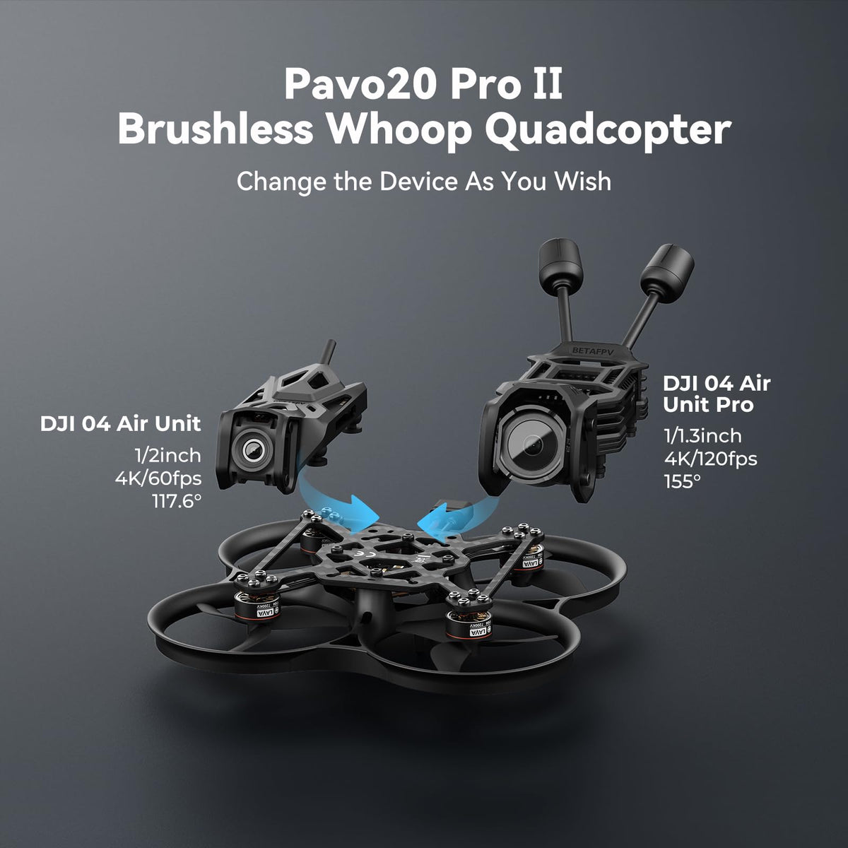 BETAFPV Pavo20 Pro II O4 Pro VTX bracket adds protection and precise tilt control