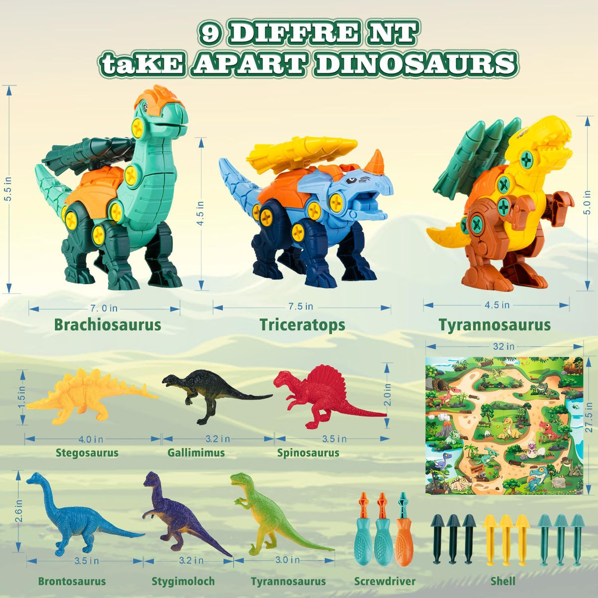 BETLYS Dinosaur green Brachiosaurus assembly lets kids mix parts for custom dinosaurs.