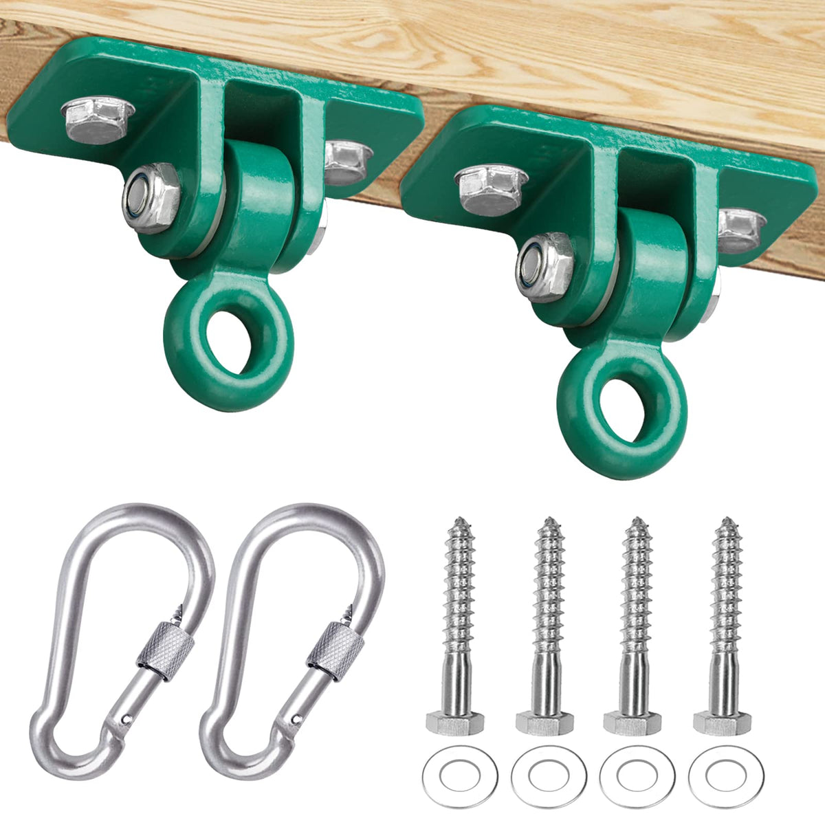 BETOOLL 2400lb swing hanger being assembled on a wooden beam for secure setup.