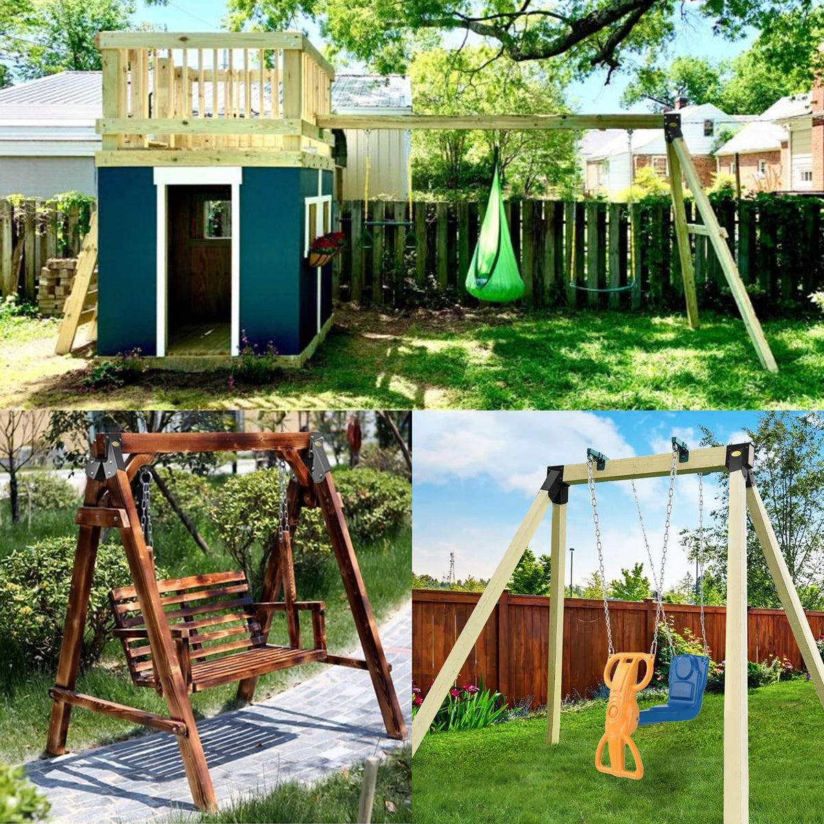 BETOOLL rust-resistant finish keeps the swing set looking new.