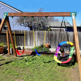 BETOOLL swing hanger installed on wood with screws and washers for sturdy mounting.
