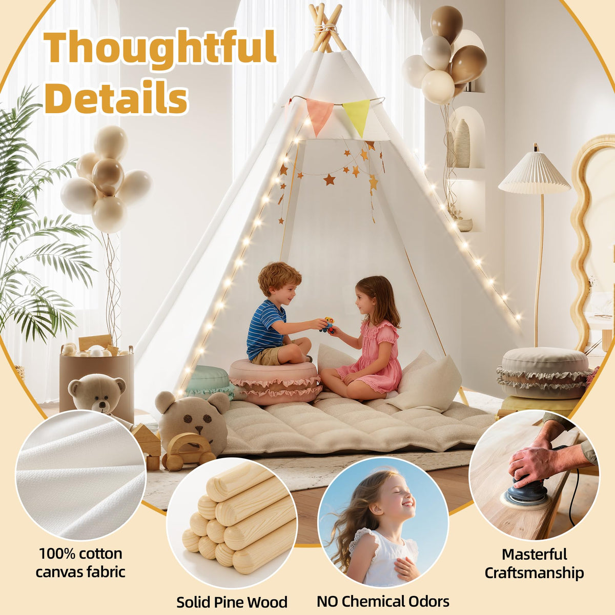 Betterhood five-sided canvas teepee with versatile indoor play space.