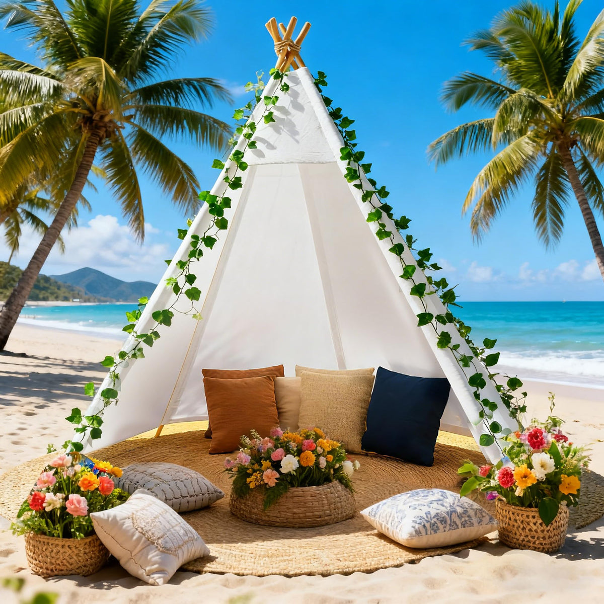 Betterhood white canvas teepee outdoor use with carrying bag for portability.