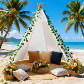 Betterhood white canvas teepee outdoor use with carrying bag for portability.