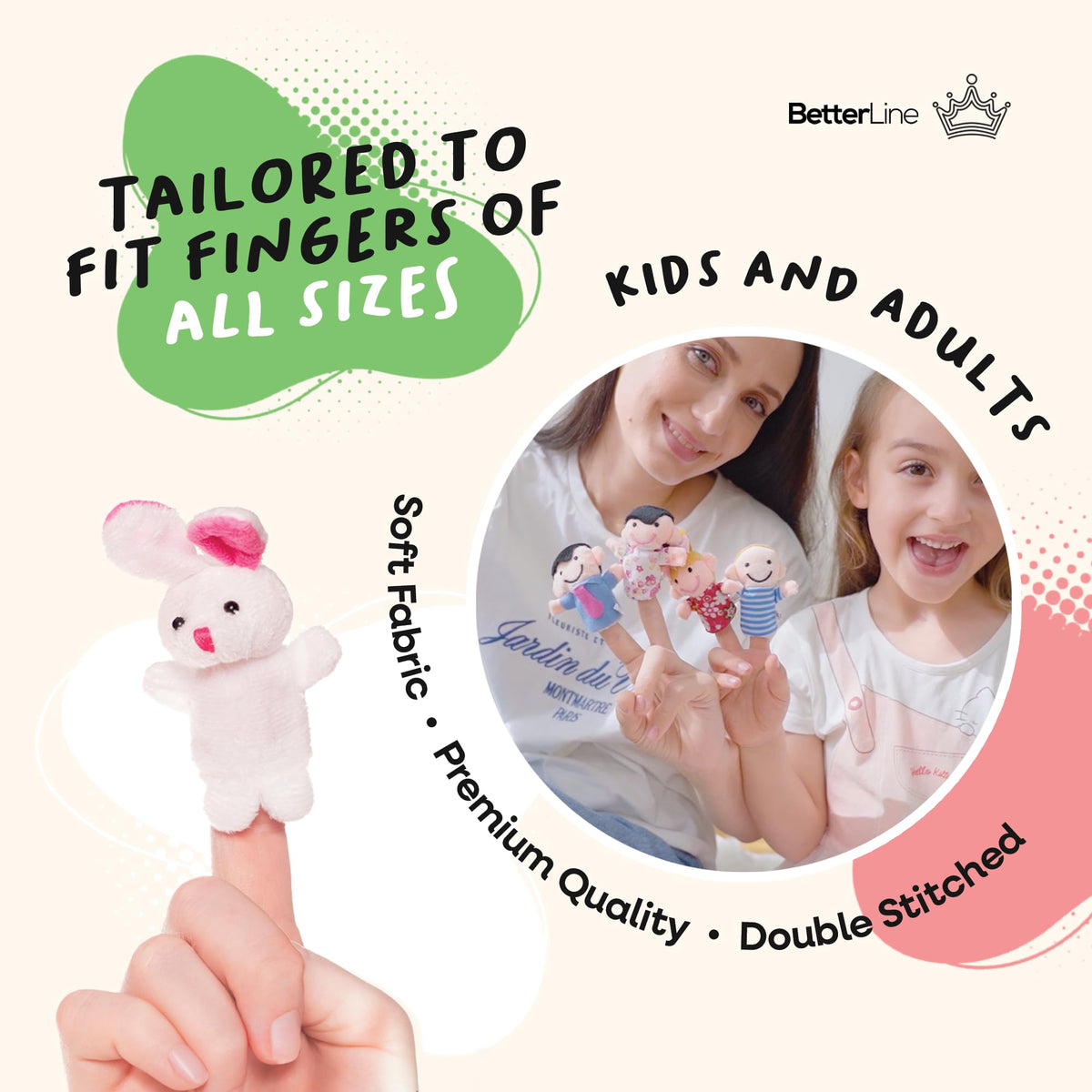 BETTERLINE Story Time Finger Puppets cat puppet, enhances language development through tales.