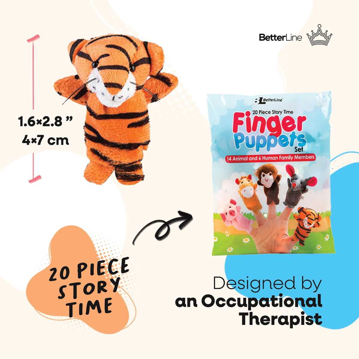 BETTERLINE Story Time Finger Puppets dog puppet, great for role-play and social skills practice.
