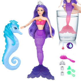 BETTINA Color Change Mermaid Doll tail shifts from purple to pink when heated, enhancing imaginative play