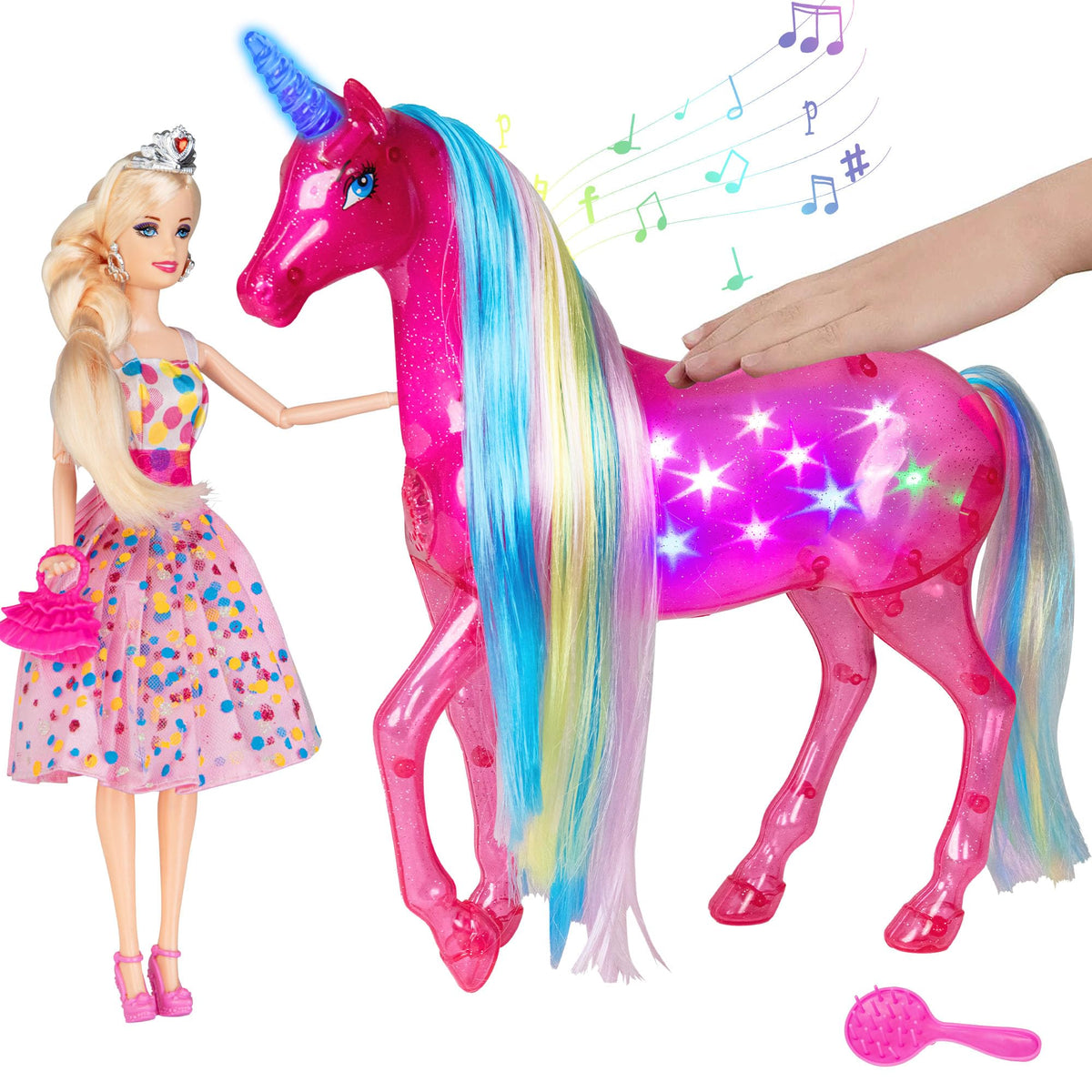 BETTINA Dreamy Unicorn body glows with rainbow lights for magical playtime