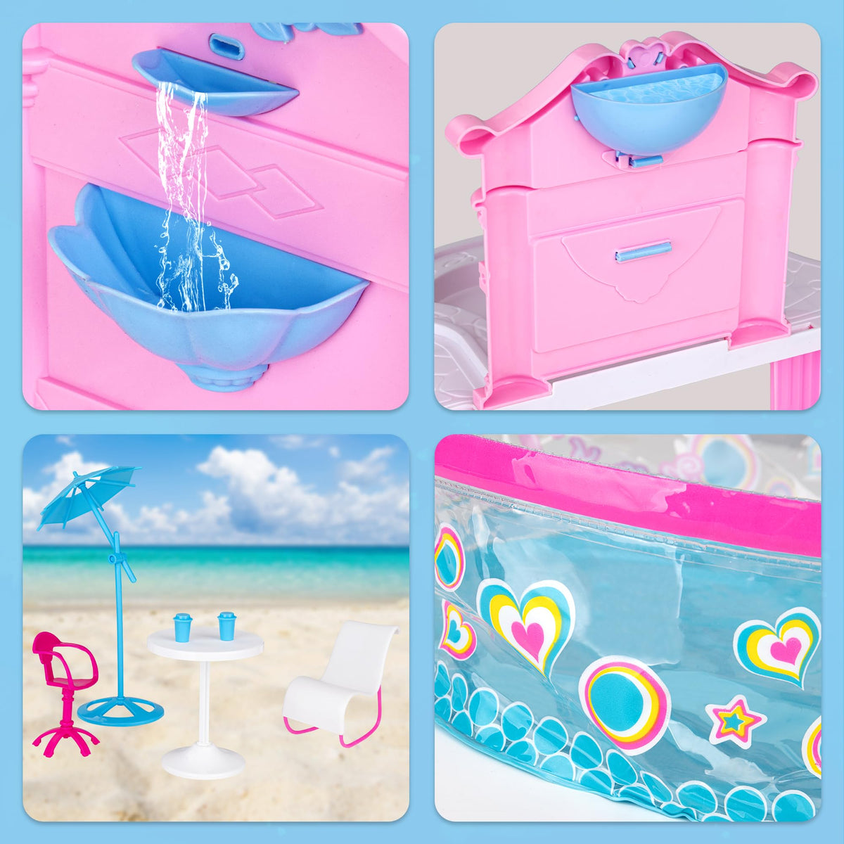 BETTINA Glam Deluxe beach umbrella providing shade for dolls