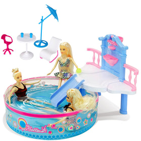 BETTINA Glam Deluxe doll pool setup with 12.5-inch pool for cooperative outdoor play