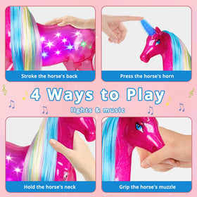 BETTINA interaction: stroking the unicorn's back triggers music and lights.
