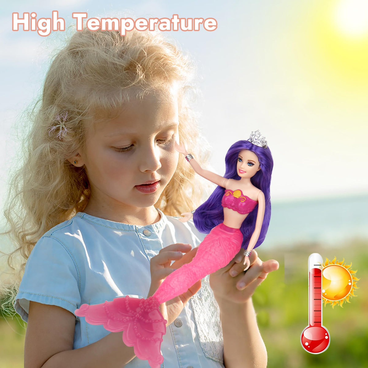BETTINA mermaid doll features vibrant purple hair for bold styling