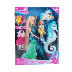 BETTINA mermaids princess doll with small mermaid and seahorse for imaginative play