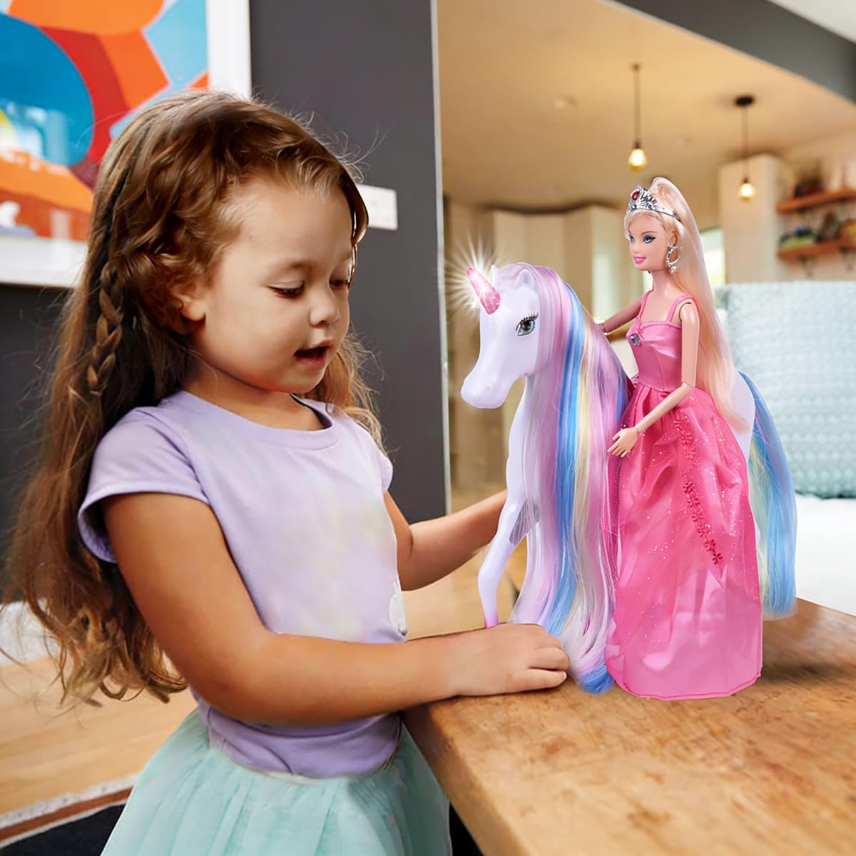 BETTINA unicorn doll dimensions show 10-inch unicorn length for display