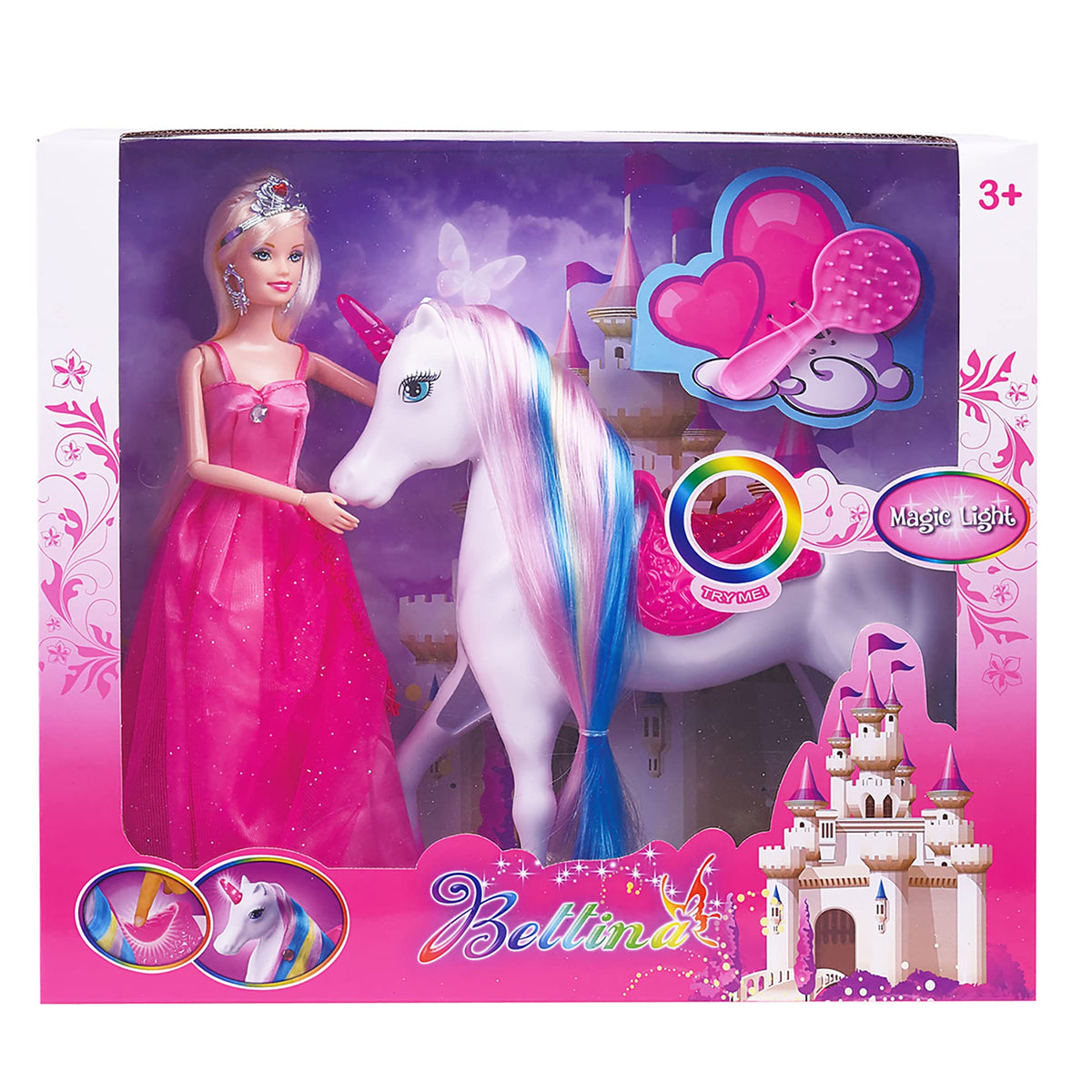 BETTINA unicorn princess doll playset with sparkling horn for imaginative pretend play
