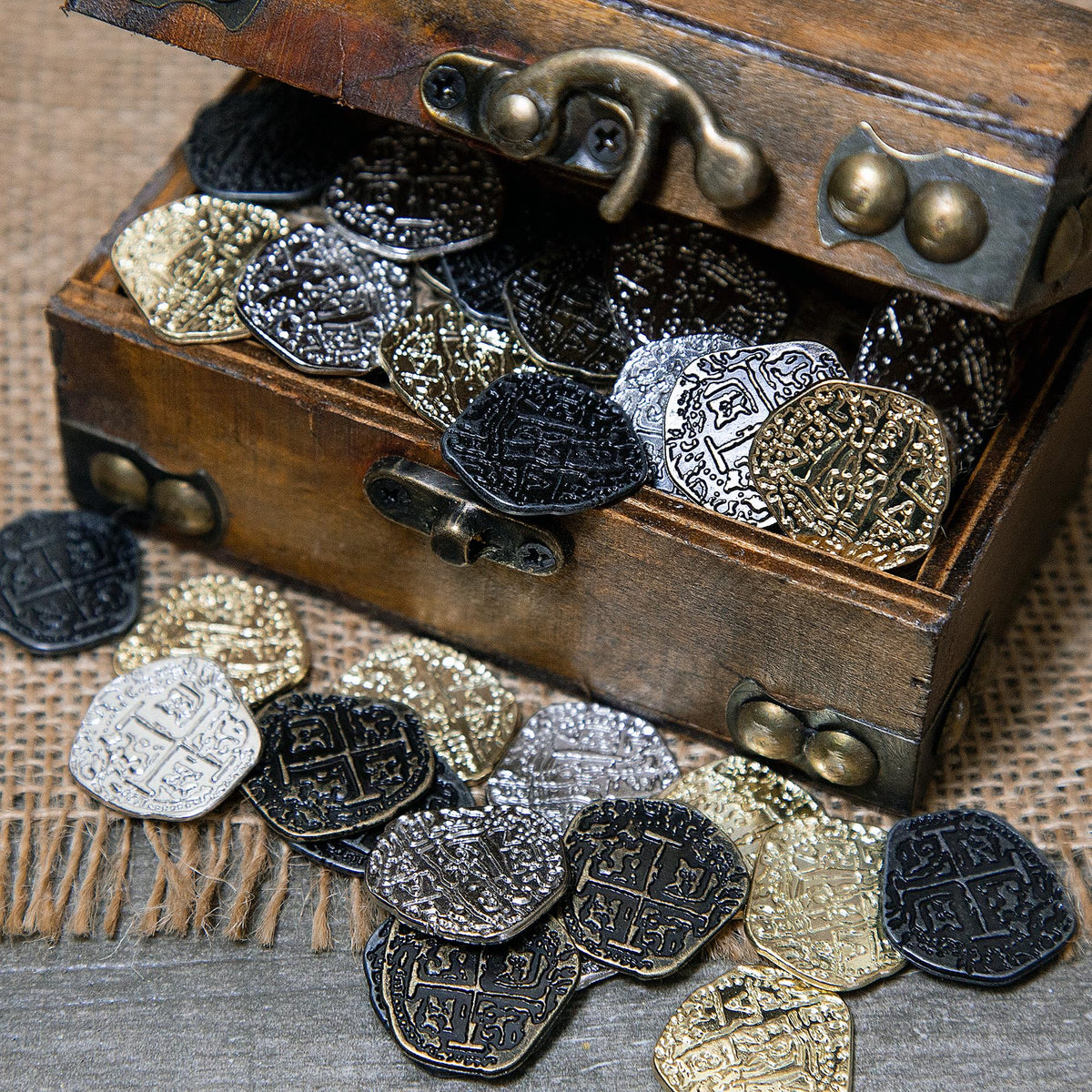 Beverly Oaks pirate coins detailed engraving close-up highlighting authentic texture for crafts.