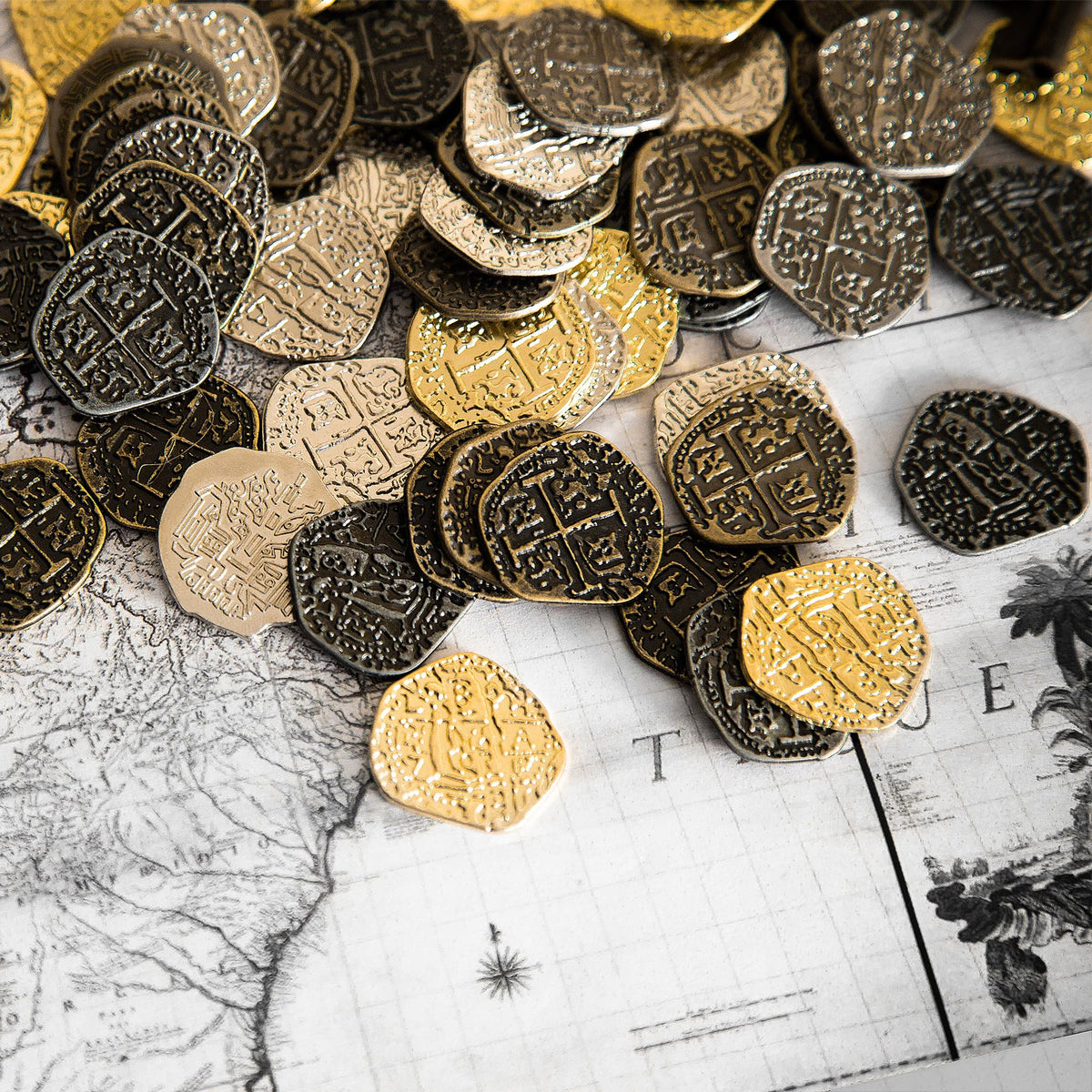 Beverly Oaks pirate coins gold antique finish close-up suitable for gifting and decor.