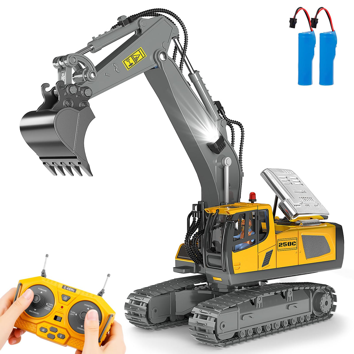 BEWEAI 11-channel RC excavator digging with precision control for imaginative play
