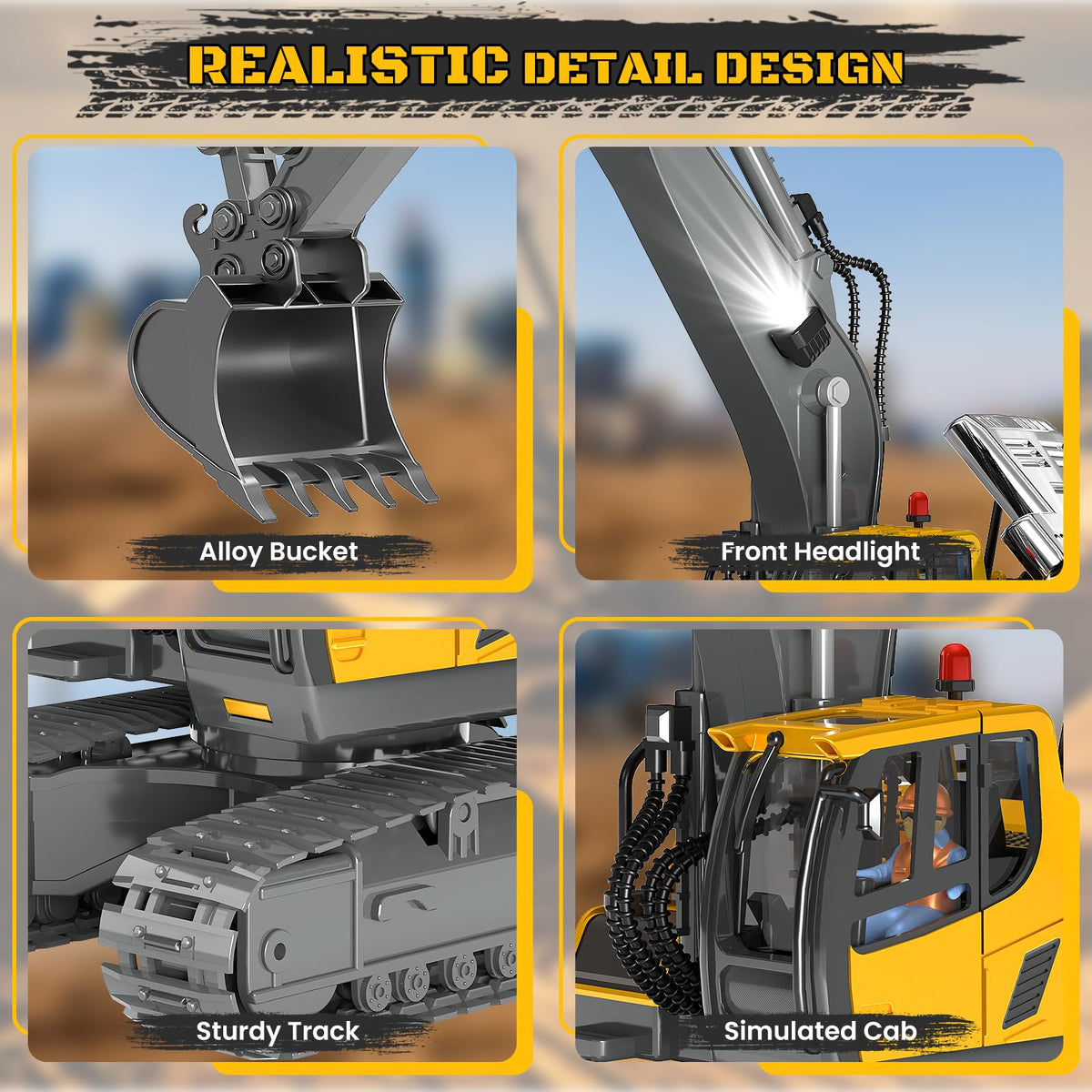 BEWEAI LED lights and engine sounds enhance realism in construction play