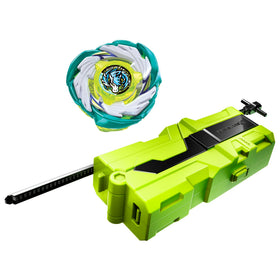 Beyblade X launcher clipped on a belt for portable battles