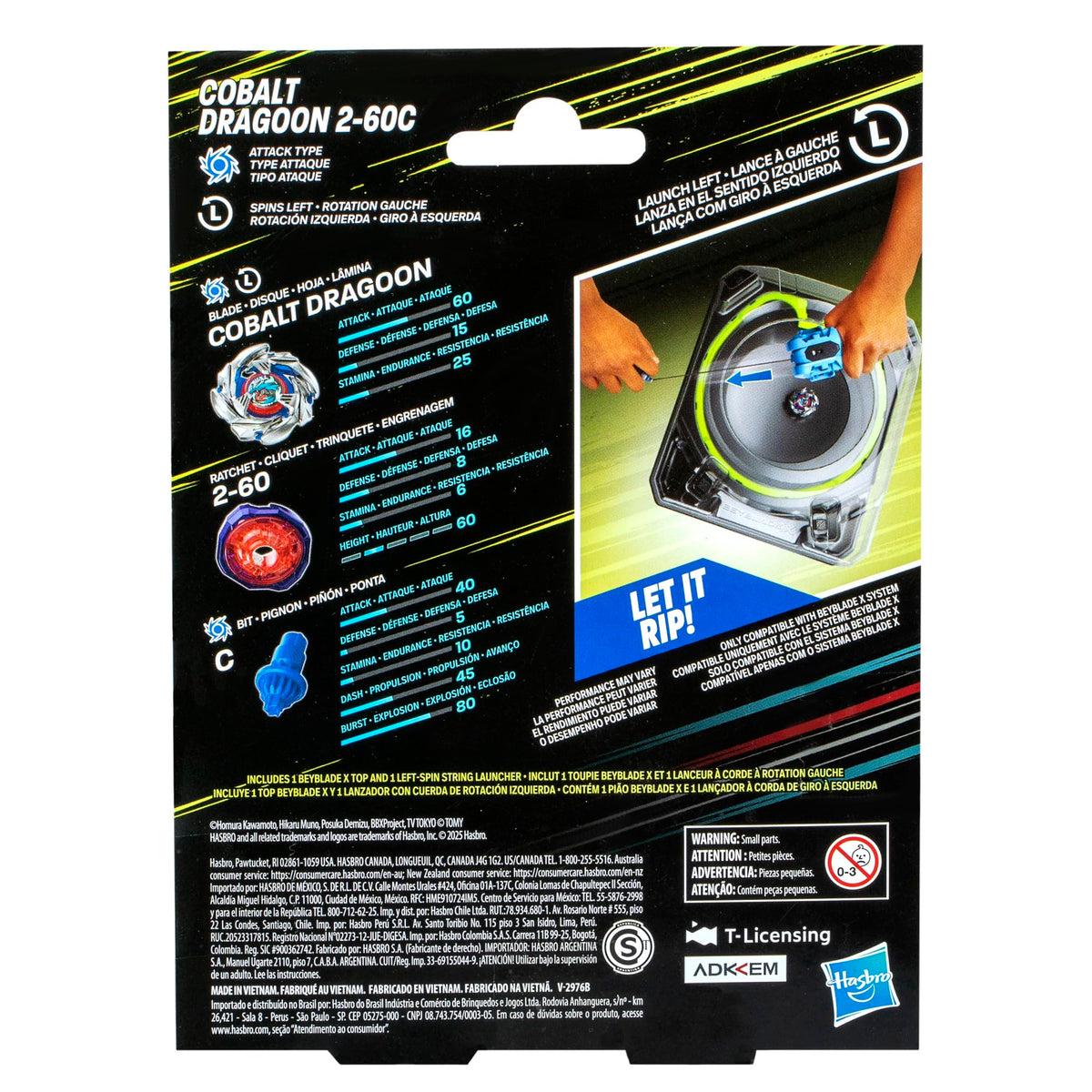 Beyblade X Cobalt Dragoon left-spin top in battle-ready pose.
